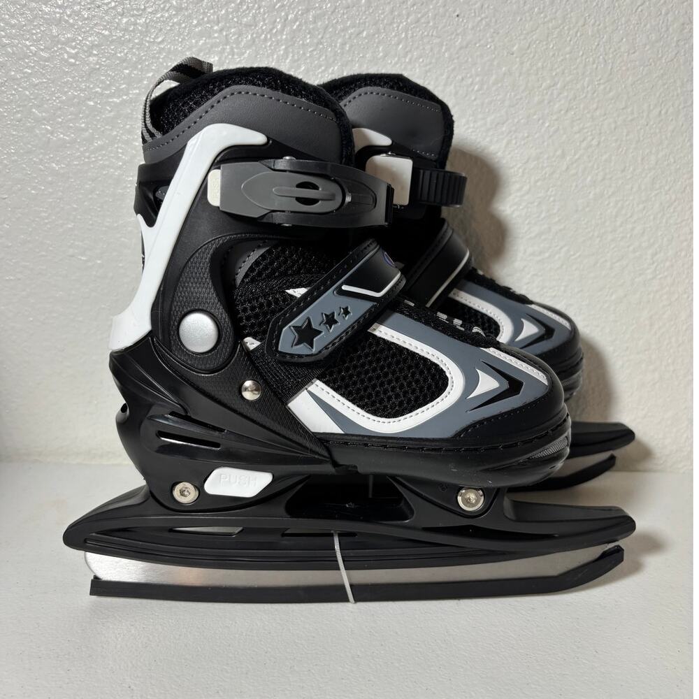 Nattork NEW Adjustable Kids' US Size 10-13 Black Ice Skates NO BOX
